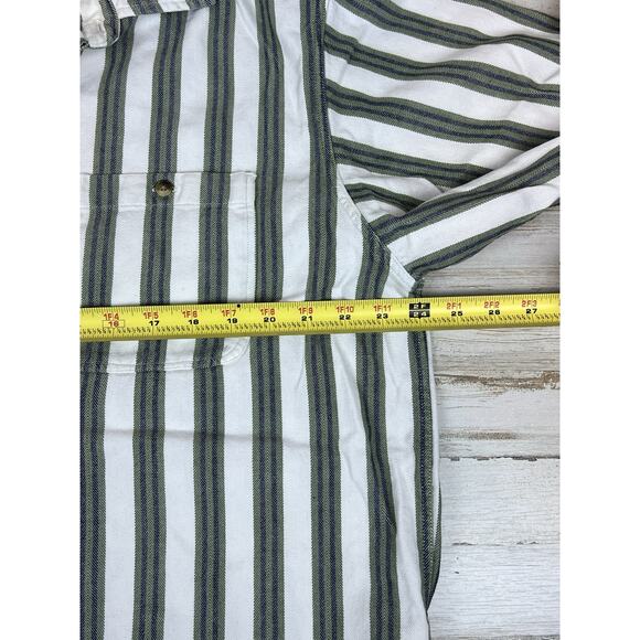 Vintage 1990s Dockers Mens L Green White Striped 100% Cotton Button Up Shirt - Picture 6 of 7